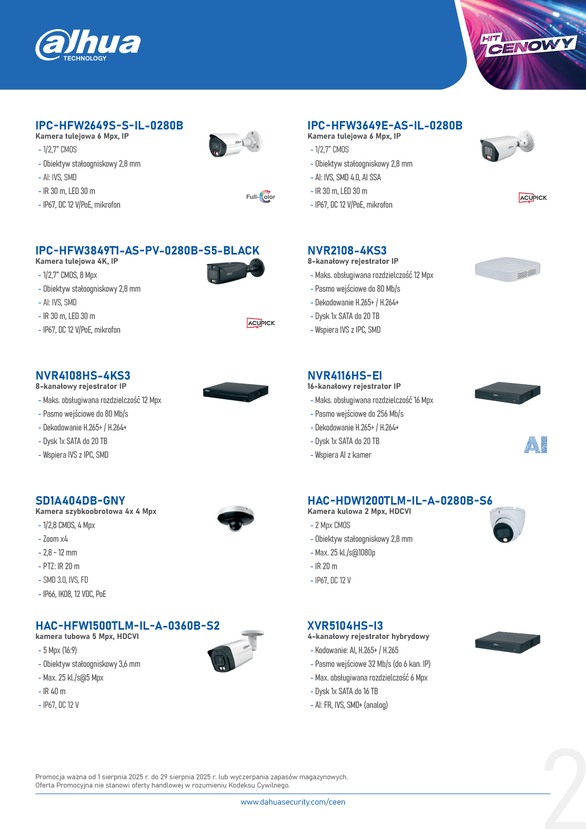 Dahua PROMOCJA CCTV (sierpień 2025) » Dahua Technology Promocja CCTV 01 29 08 2025 bez cen 2