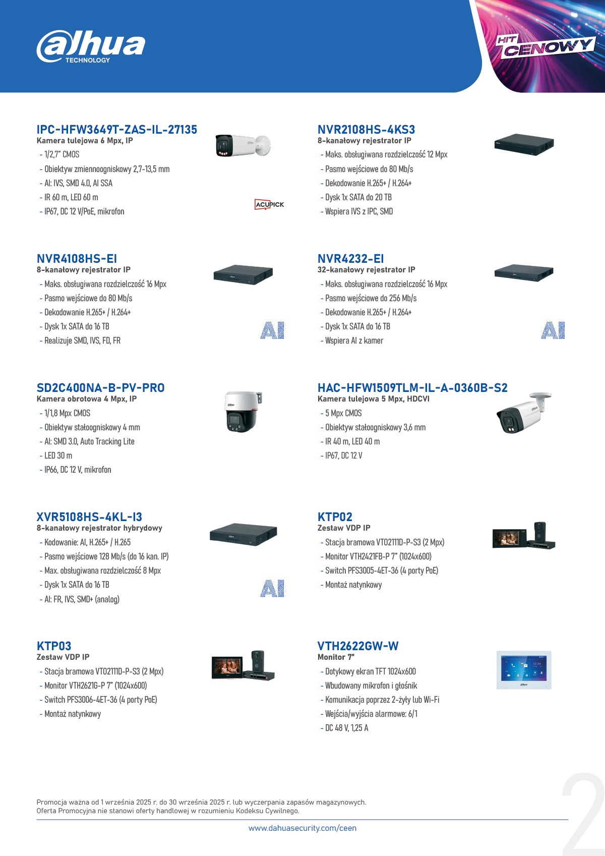 Dahua PROMOCJA CCTV (wrzesień 2025) » Dahua Technology Promocja CCTV 01 30 09 2025 bez cen 2